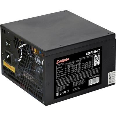 Блок питания ExeGate 650PPH-LT-S RTL (EX282046RUS-S), 650Вт, 80 PLUS, 120мм, черный