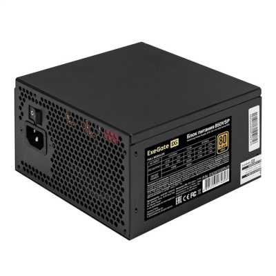 Блок питания 850W ExeGate 80 PLUS® GOLD 850VSP FС (ATX3.0, APFC, КПД 90% (80 PLUS Gold), 120мм fan, 24pin, 2x(4+4)pin, PCIE5.0/12VHPWR, 4xPCI-E, 6xSATA, 3xIDE, 1xFDD, Full Cable Management, black, Color box)