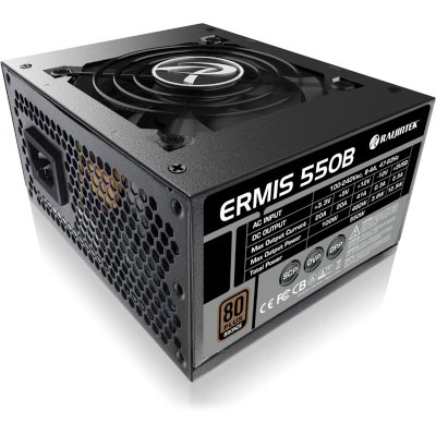 Блок питания Raijintek ERMIS 550B, 550W 80+ Bronze (SFX, Non-modular, 1x24(20+4)pin, 1x4+4-pin CPU, 2x6+2-pin PCIe, 3xSATA3, Active, 80x80mm, 125x100x64mm, APFC, black)