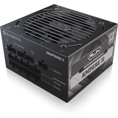 Блок питания Raijintek AMPERE II 1200, 1200W 80+ Platinum (ATX, 3.1, PCIe 5.1, Full-modular, 1x24(20+4)pin, 2x4+4-pin CPU, 3x6+2-pin PCIe, 1x12V(2x6), 10xSATA3, 5xMolex, Active, 120x120mm, 150x140x86mm, APFC, black)