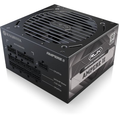 Блок питания Raijintek AMPERE II 1000, 1000W 80+ Platinum (ATX, 3.1, PCIe 5.1, Full-modular, 1x24(20+4)pin, 2x4+4-pin CPU, 3x6+2-pin PCIe, 1x12V(2x6), 10xSATA3, 5xMolex, Active, 120x120mm, 150x140x86mm, APFC, black)