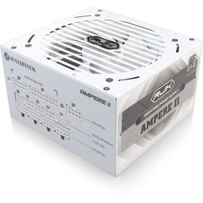 Блок питания Raijintek AMPERE II 850, 850W 80+ Platinum (ATX, 3.1, PCIe 5.1, Full-modular, 1x24(20+4)pin, 2x4+4-pin CPU, 3x6+2-pin PCIe, 1x12V(2x6), 10xSATA3, 5xMolex, Active, 120x120mm, 150x140x86mm, APFC, white)