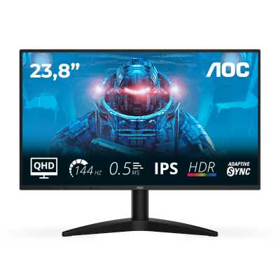 Монитор 23.8" AOC Q24B36X IPS 2560x1440, 144 Гц, 4 мс, 16:9, 300 кд/м², HDMI, DisplayPort, HDR10, Flicker Free, Low Blue Light, черный