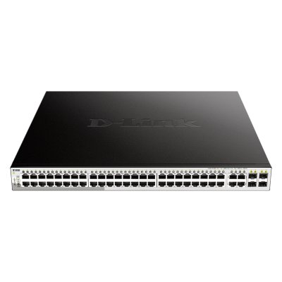 Коммутатор D-Link DGS-1210-52MP/FL1A, 48×1 Гбит/с PoE+ + 4×1 Гбит/с Combo (RJ45/SFP), настраиваемый
