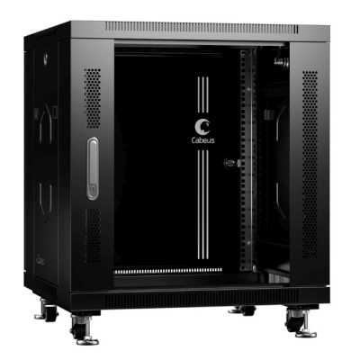 Шкаф телекоммуникационный напольный Cabeus, IP20, 12U, 730х600х800 мм (ВхШхГ), дверь: стекло, разборный, серый