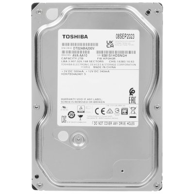 Жесткий диск Toshiba Surveillance HDD 3.5" SATA 2Tb, 5400rpm, 128MB buffer, 512e, SMR, DT02ABA200V, 1 year