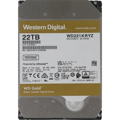 Жесткий диск Western Digital GOLD WD221KRYZ 22Tb 3.5" 7200 RPM 512MB 512e SATA-III