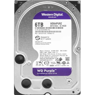 Жесткий диск Western Digital 6Tb SATA-IIISurveillance Purple (5400rpm) 256Mb 3.5"