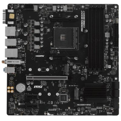 Материнская плата MSI PRO B550M-P WIFI6E, AM4, AMD B550, 4xDDR4, 4xSATA, 2xM.2, 1xPCIe 4.0 x16, 2xPCIe 3.0 x1, 1xVGA, 1xHDMI, 1xDisplayPort, 1x 1Gb LAN, 2xUSB 2.0, 4xUSB 3.2 Gen1, 5x3.5 мм, 7.1, microATX