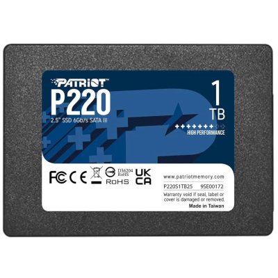 Накопитель SSD Patriot P220, 1Tb, SATA III, 2.5", R/W 550/500