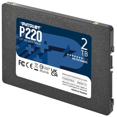 Накопитель SSD Patriot P220, 2Tb, SATA III, 2.5", R/W 550/500