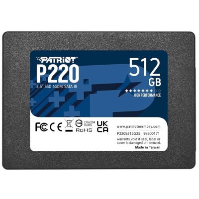 Накопитель SSD Patriot P220, 512Gb, SATA III, 2.5", R/W 550/500
