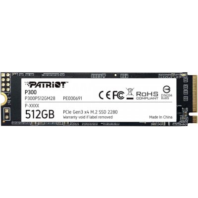Накопитель SSD Patriot P300, 512Gb, PCIe 3.0 x4, M.2 2280, NVMe, R/W 1700/1200