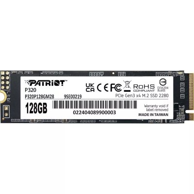 Накопитель SSD Patriot P320, 128Gb, PCIe 3.0 x4, M.2 2280, NVMe, R/W 1600/1000