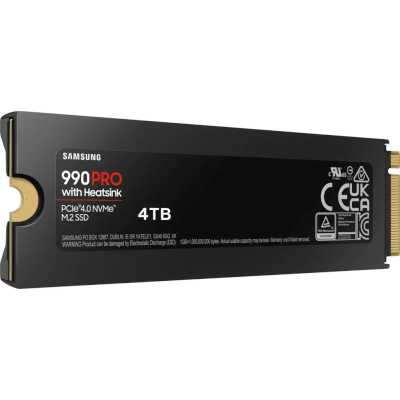 Накопитель SSD Samsung 990 Pro 4Tb, PCIe 4.0 x4, M.2 2280, NVMe, R/W 7450/6900, с радиатором
