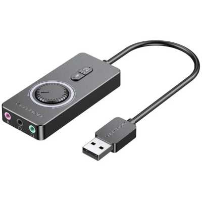 Внешняя звуковая карта Vention USB c регулятором громкости Черная