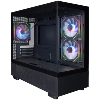 Корпус Mini-Tower 1STPLAYER MIKU Mi5 черный [закаленное стекло, 3 x 120 мм, 0.6 мм, без БП] [Mi5-BK-2FC7R-1FC7]