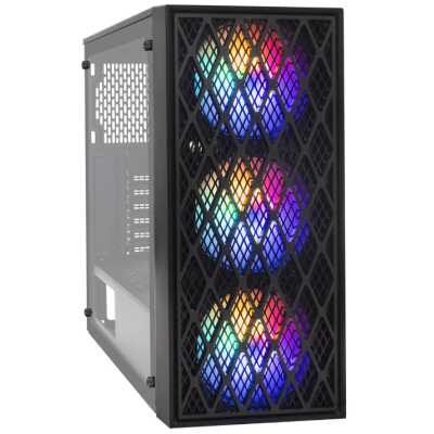 Компьютерный корпус Miditower ExeGate EVO-8243 (ATX, без БП, 2хUSB+1хUSB 3.0, черный, 3 вент. с RGb подсветкой, боковая панель - закаленное стекло)