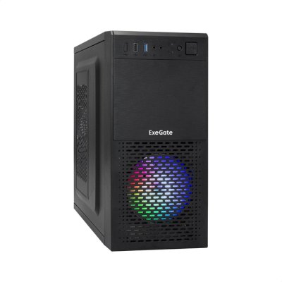 Компьютерный корпус Minitower ExeGate mEVO-7807 (mATX, без БП, 1хUSB+1хUSB 3.0, черный 1x12см с RGb подсветкой)
