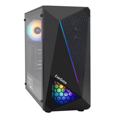 Компьютерный корпус Miditower ExeGate EVO-8225-NPX700 (ATX, БП 700NPX с вент. 12см, 2хUSB+1хUSB 3.0, черный, 2 вент. с RGb подсветкой и полоса на передней панели, боковая панель - закаленное стекло)