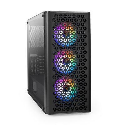 Компьютерный корпус Miditower ExeGate EVO-9202 (ATX, без БП, с окном, 1*USB+1*USB 3.0, аудио, 3 вент. 12см с RGb подсветкой)