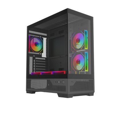 Корпус ПК без блока питания Case SAMA V43 Black, Midi-Tower, TG, 6x120mm ARGB, 2xUSB 3.0 + 1xUSB 3.2 Type-C, ATX, mATX, mITX Black