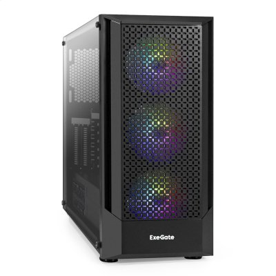Компьютерный корпус Miditower ExeGate EVO-8227-EVO800 (ATX, БП EVO800RGb с вент. 12 см, 2*USB+1*USB 3.0+HD Audio, черный, 3 вент. RGb, закаленное стекло)