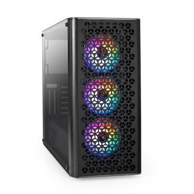 Компьютерный корпус Miditower ExeGate EVO-9202-EVO800 (ATX, БП EVO800RGb с вент. 12 см, с окном, 1*USB+1*USB 3.0, аудио, черный, 3 вент. 12см с RGb подсветкой)
