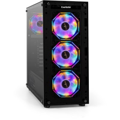 Компьютерный корпус Miditower ExeGate i3 BASE-EVO800 (ATX, БП EVO800RGb с вент. 12 см, с окном, 1хUSB+1хUSB 3.0, аудио, 4 вент. 12см с RGb подсветкой)
