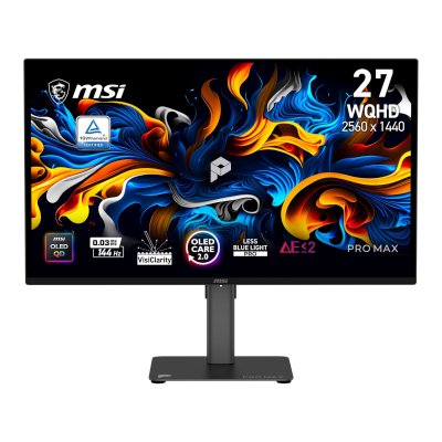 Монитор 27" MSI PRO MAX 271QPX14G QD-OLED 2560x1440, 144 Гц, 0.03 мс (GtG), 16:9, HDR, 400 кд/м², HDMI 2.0b (x2), DisplayPort, USB-C (15 Вт), встроенные динамики (2x2.5 Вт), Flicker Free, Low Blue Light, AMD FreeSync Premium Pro, nVidia G-Sync Compatible,