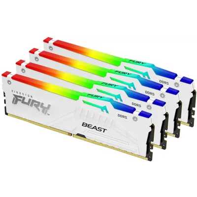 Оперативная память Kingston Fury Beast, DDR5, 64Gb (4x16Gb), 5200MHz, CL40, DIMM, с радиаторами, RGB, белый