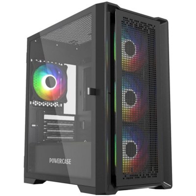 Корпус Powercase ByteFlow Micro Black, tempered Glass, 4x 120mm ARGB fans, ARGB HUB, черньlй, mATX [CAMBFB-A4]