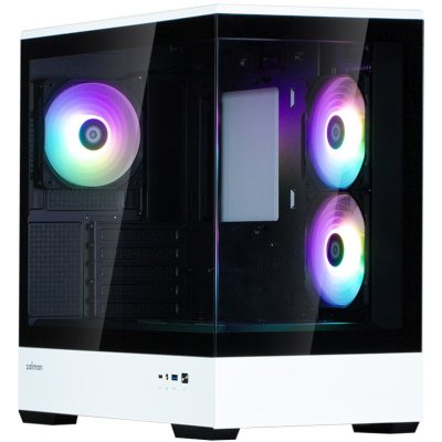 Компьютерный корпус ZALMAN P30 BW, MATX, BLACK/WHITE, WINDOW, 2x3.5", 3x2.5", 1xUSB TYPE-C, 1xUSB 3.0, SIDE 2x120мм ARGB, REAR 1x120мм ARGB