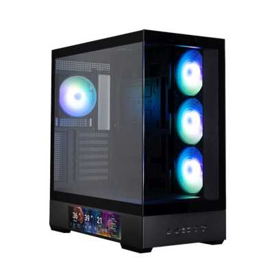 Компьютерный корпус ZALMAN P40 DS, ATX, черный, WINDOW, 9.1-inch LCD screen, 2xCombo(2.5” or 3.5”), 1x2.5”, 1xUSB TYPE-C, 2xUSB 3.0, SIDE 3x120мм ARGb, REAR 1x120мм ARGb