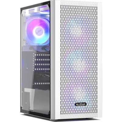 Компьютерный корпус без блока питания PCCOOLER MA100 MESH WH, Mesh Mid Tower, White, TG, 0.4 SPCC, 3x120мм ARGb ATX, mATX, mITX 160/310/180мм 2x2.5", 2x3.5", 7xPCI 1xUSB-A 3.0, 2xUSB-A 2.0 360x200x446mm