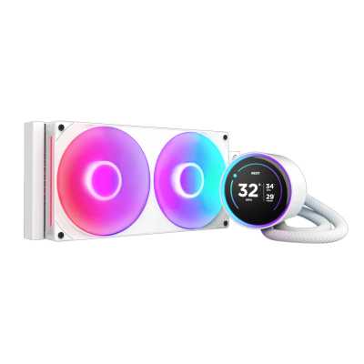 Система жидкостного охлаждения для ПК/Water Cooling System NZXT Kraken Elite 280 RGb (250W, 280мм, LED temp., белый/Fans: 2x140мм, 98.61CFM, 34.5dBA, 2000RPM/Pump height 65мм, 2800RPM, Rad thickness 27мм/S: 1851, 1700, 1200, 115X, AM5, AM4)