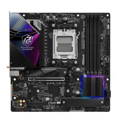 Материнская плата ASRock B850M Riptide WiFi, AM5, AMD B850, 4xDDR5, 4xSATA, 3xM.2, 1xPCIe 5.0 x16, 1xPCIe 4.0 x4, 1xHDMI, 1xDP, 1x2.5Gb LAN, Wi-Fi 7, Bluetooth 5.4, 1xUSB-C 10Gbps, 1xUSB-A 10Gbps, 2xUSB-A 5Gbps, 4xUSB-A 2.0, 3x3.5 мм, 7.1, mATX