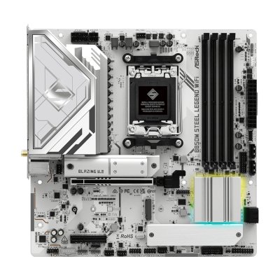 Материнская плата ASRock B850M Steel Legend WiFi, AM5, AMD B850, 4xDDR5, 4xSATA, 3xM.2, 1xPCIe 5.0 x16, 1xPCIe 3.0 x4, 1xDP, 1xHDMI, 1x2.5Gb LAN, Wi-Fi 7, Bluetooth 5.4, 1xUSB-C 10Gbps, 1xUSB-A 10Gbps, 2xUSB-A 5Gbps, 4xUSB-A 2.0, 3x3.5 мм, 7.1, mATX
