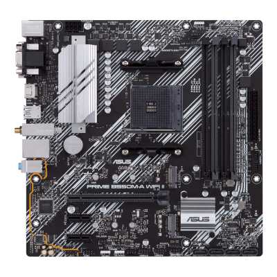 Материнская плата ASUS PRIME B550M-A WIFI II, AM4, AMD B550, 4xDDR4, 4xSATA, 2xM.2, 1xPCI-E 4.0 x16, 2xPCI-E x1, 1xDVI-D, 1xHDMI, 1xVGA, 1x 1Gb LAN, 2xUSB-A 3.2 Gen 2, 4xUSB-A 3.2 Gen 1, 3x3.5 мм, 7.1, Micro-ATX