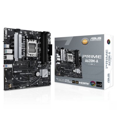 Материнская плата ASUS PRIME A620M-A-CSM, AM5, AMD A620, 2xDDR5, 4xSATA, 2xM.2, 1xPCI-E 4.0 x16, 1xHDMI, 1xDP, 1xVGA, 1x 1Gb LAN, 2xUSB-A 3.2 Gen 1, 4xUSB-A 2.0, 3x3.5 мм, 7.1, Micro-ATX