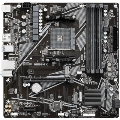 Материнская плата Gigabyte B550M K, AM4, AMD B550, 4xDDR4, 4xSATA, 2xM.2, 1xPCIe 4.0 x16, 1xPCIe x1, 1xHDMI, 1xDP, 1x 1Gb LAN, 4xUSB-A 3.2 Gen 1, 4xUSB-A 2.0, 3x3.5 мм, 7.1, mATX