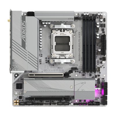 Материнская плата GIGABYTE B650M AORUS ELITE AX ICE, AM5, AMD B650, 4xDDR5, 4xSATA, 2xM.2, 1xPCIe 4.0 x16, 1xPCIe 4.0 x4, 1xDP, 1xHDMI, 1x2.5Gb LAN, Wi-Fi 6E, Bluetooth 5.3, S/PDIF, 2xUSB-C 10Gbps, 2xUSB-A 10Gbps, 5xUSB-A 5Gbps, 4xUSB-A 2.0, 2x3.5 мм, 7.1