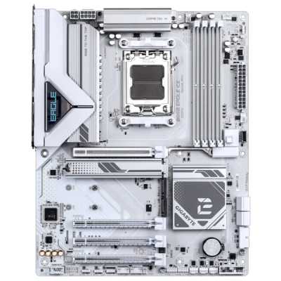Материнская плата Gigabyte B850 EAGLE ICE, AM5, AMD B850, 4xDDR5, 4xSATA, 3xM.2, 1xPCIe 5.0 x16, 1xPCIe 4.0 x4, 2xPCIe 3.0 x1, 1xDP (v1.4), 1xHDMI (v2.1), 1x2.5Gb LAN, 2xUSB-A 10Gbps, 2xUSB-A 5Gbps, 6xUSB-A 2.0, 1xUSB-C 5Gbps, 3x3.5 мм, 7.1, ATX