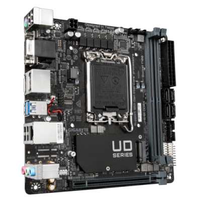 Материнская плата Gigabyte H610I DDR4, LGA 1700, Intel H610, 2xDDR4, 4xSATA, 1xM.2, 1xPCIe 4.0 x16, 1xHDMI, 1xVGA, 2xDP, 1x 1Gb LAN, 2xUSB-A 3.2 Gen 1, 4xUSB-A 2.0, 3x 3.5 мм, 7.1, Mini-ITX