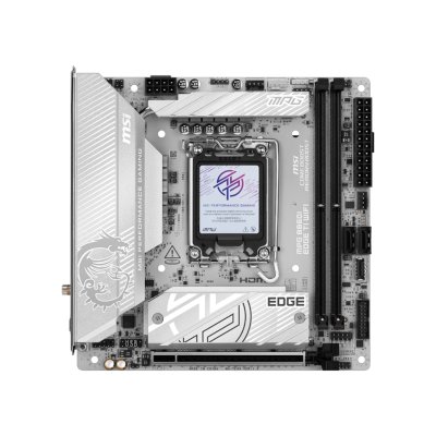 Материнская плата MSI MPG B860I EDGE TI WIFI, LGA 1851, Intel B860, 2xDDR5 (до 128 ГБ), 2xSATA, 2xM.2 (1xPCIe 5.0, 1xPCIe 4.0/SATA), 1xPCIe 5.0 x16, 1xHDMI, 1x5Gb LAN, Wi-Fi 7, Bluetooth 5.4, 1xUSB-C 40Gbps (Thunderbolt 4), 1xUSB-C 10Gbps, 1xUSB-A 10Gbps,