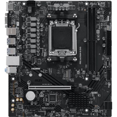 Материнская плата MSI PRO A620M-B EVO, AM5, AMD A620A, 2xDDR5, 2xSATA, 1xM.2, 1xPCIe 4.0 x16, 1xPCIe x1, 1xVGA, 1xHDMI, 1x2.5Gb LAN, 4xUSB-A 5Gbps, 2xUSB-A 2.0, 2xPS/2, 3x3.5 мм, 7.1, чёрный, mATX