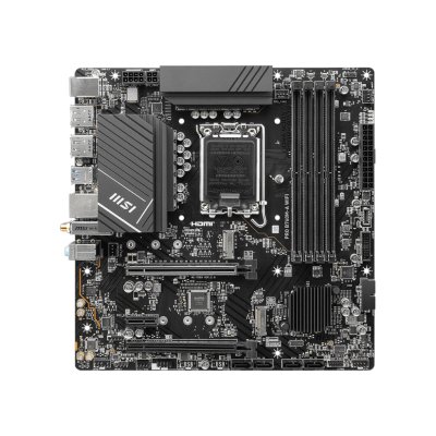 Материнская плата MSI PRO B760M-A WIFI, LGA 1700, Intel B760, 4xDDR5, 4xSATA, 2xM.2, 1xPCI-E 4.0 x16, 1xPCI-E 4.0 x4, 2xHDMI, 2xDP, 1x2.5Gb LAN, 2xUSB-A 2.0, 2xUSB 3.2 Gen 1, 2xUSB 3.2 Gen 2, 3x3.5 мм, 7.1, Micro-ATX