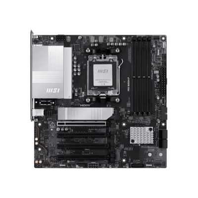 Материнская плата MSI PRO B850M-P, AM5, AMD B850, 4xDDR5, 4xSATA, 3xM.2, 1xPCIe 5.0 x16, 3xPCIe 3.0 x16, 1xHDMI, 1xDP, 1x5Gb LAN, 1xUSB-C 10Gbps, 1xUSB-A 10Gbps, 2xUSB-A 5Gbps, 4xUSB-A 2.0, 3x3.5 мм, 7.1, чёрный, mATX
