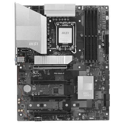 Материнская плата MSI PRO B860-P, LGA 1851, Intel B860, 4xDDR5, 4xSATA, 3xM.2, 1xPCIe 5.0 x16, 1xPCIe 4.0 x4, 2xPCIe 4.0 x1, 1xHDMI, 1xDP, 1xUSB-C, 1x 5Gb LAN, 2xUSB-A 3.2 Gen 2, 2xUSB-A 3.2 Gen 1, 4xUSB-A 2.0, 3x3.5 мм, 7.1, ATX