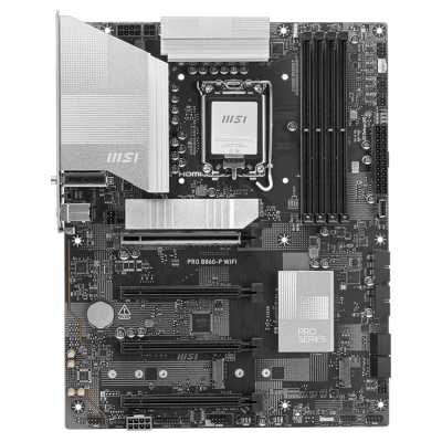 Материнская плата MSI PRO B860-P WIFI, LGA 1851, Intel B860, 4xDDR5, 4xSATA, 3xM.2, 1xPCIe 5.0 x16, 1xPCIe 4.0 x4, 2xPCIe 4.0 x1, 1xHDMI, 1xDP, 1xUSB-C, 1x 5Gb LAN, 2xUSB-A 3.2 Gen 2, 2xUSB-A 3.2 Gen 1, 4xUSB-A 2.0, 3x3.5 мм, 7.1, Wi-Fi 7, ATX